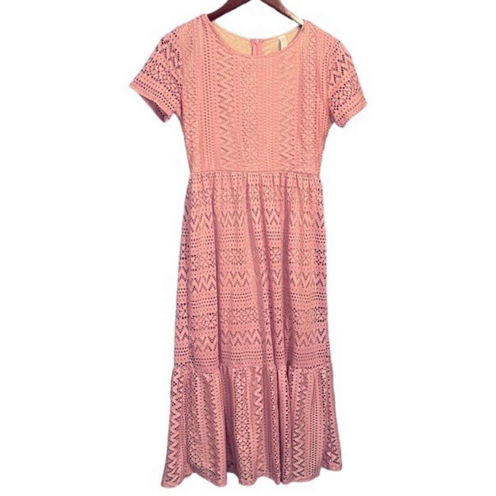 Pink and Tan Lace Dress